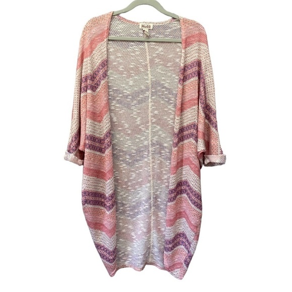 Mudd Multicolor Chevron Knit Open Front Cardigan Sz L - Picture 1 of 7
